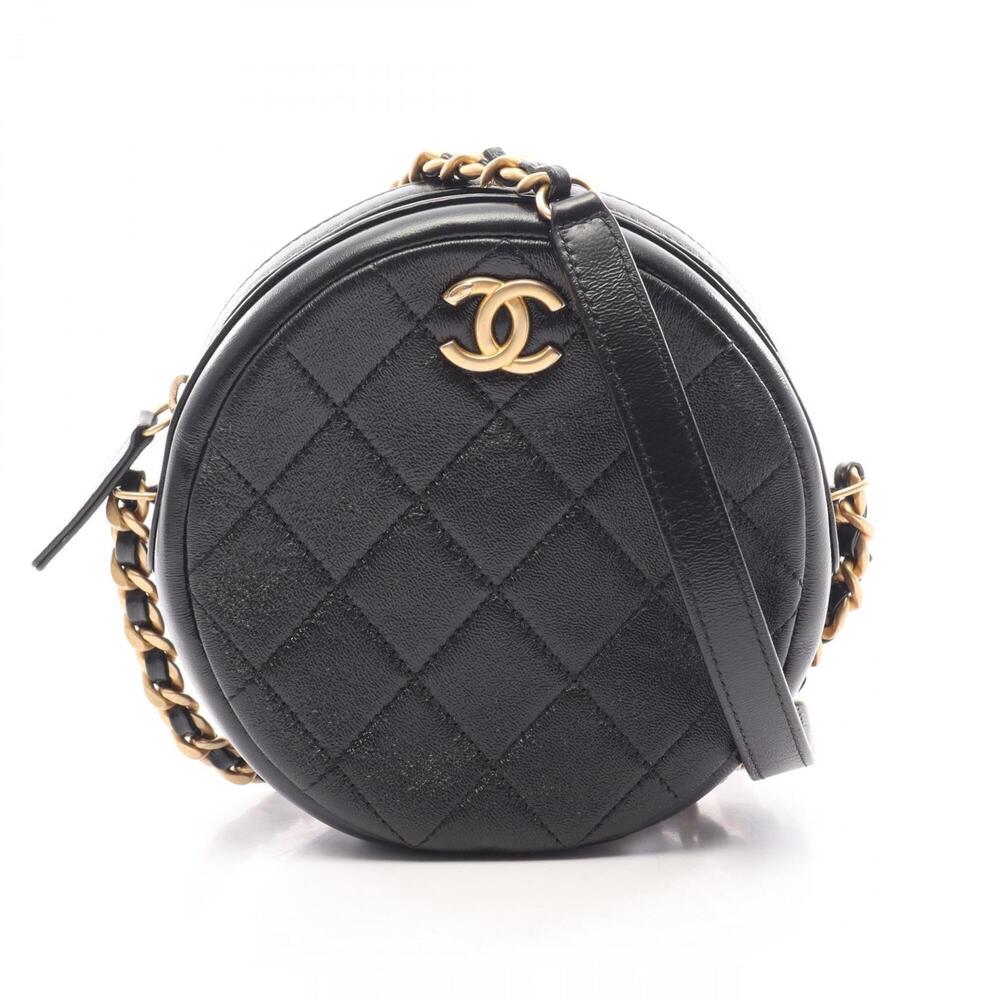 Chanel MatelassΓ© Round Mini Shoulder Bag Handbag Leather Women's Black